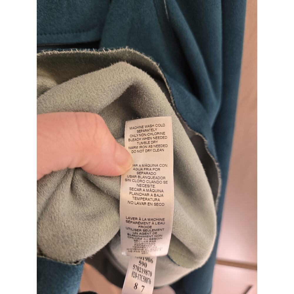 CHICO'S Double Face Sueded Jacket Size Medium Dark Teal Colorful Layers Spring - Picture 12 of 16